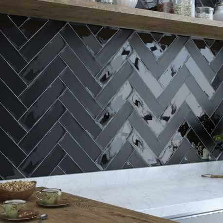 Carrelage mural noir brillant Colonial Brillo