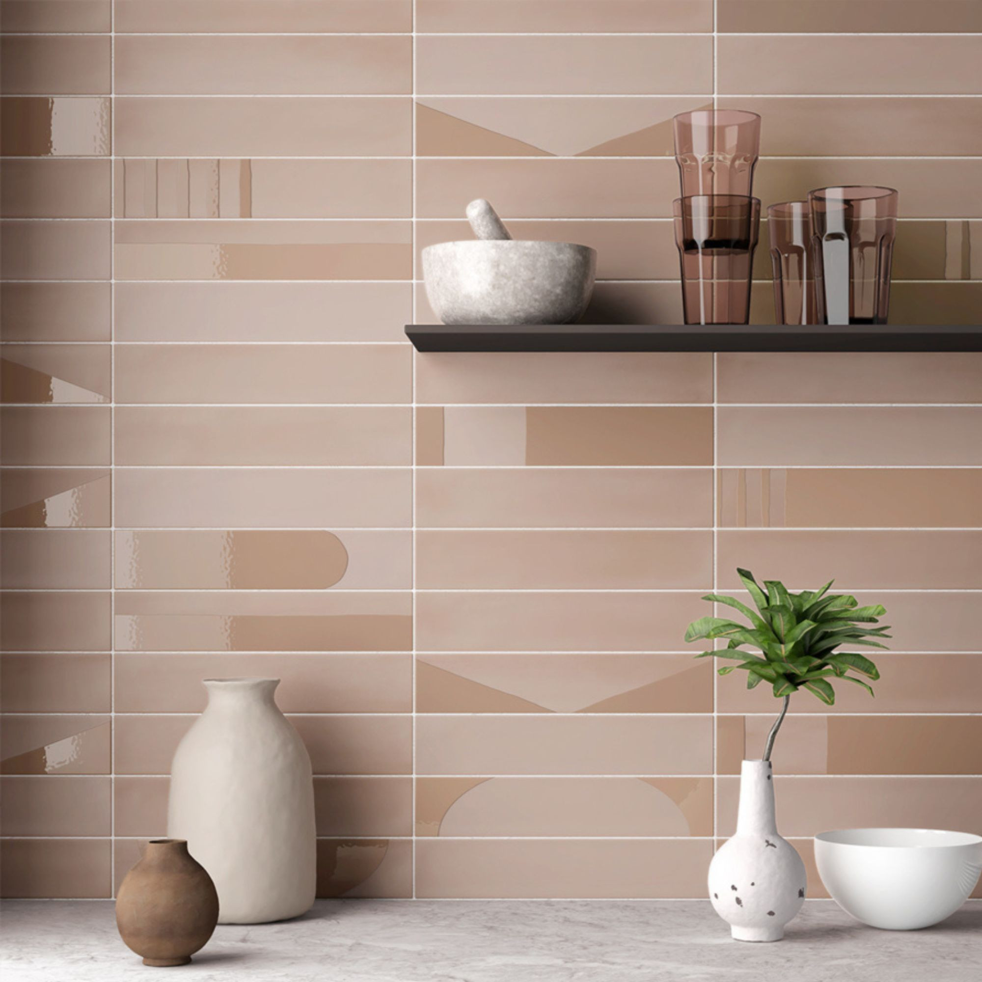 Carrelage aspect zellige Wadi Decor Taupe mat 6x30cm