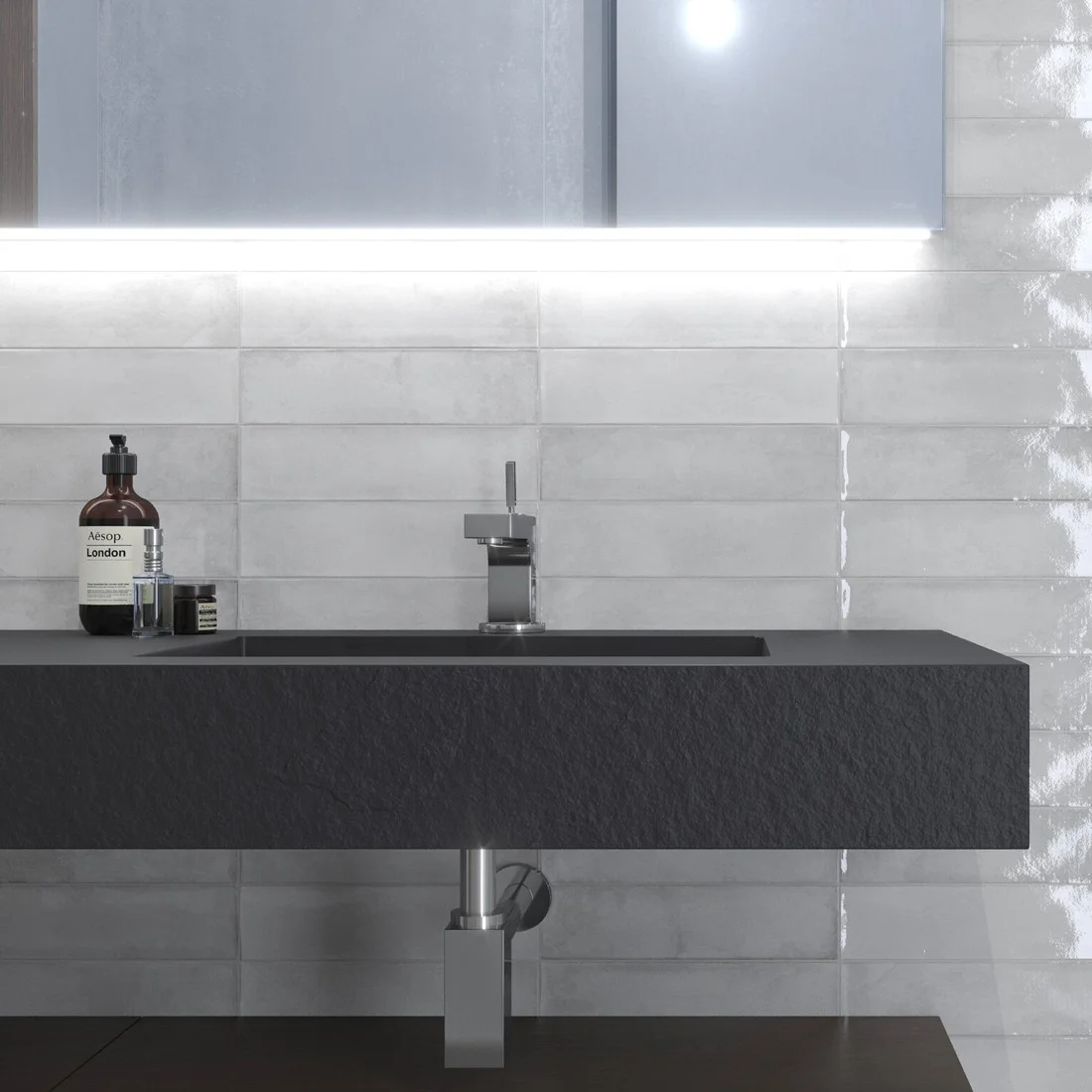 Carrelage mural aspect zellige Cambre white brillant 7,5x30 cm