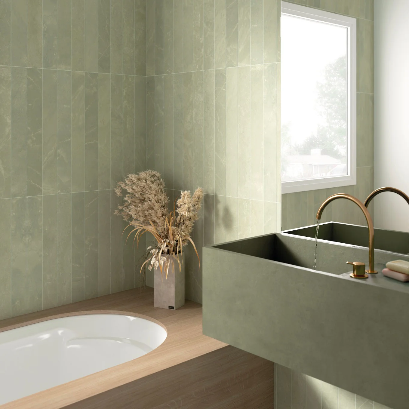 Carrelage intérieur sol et mur aspect marbre Marmoris matcha mat 7,5x60 cm