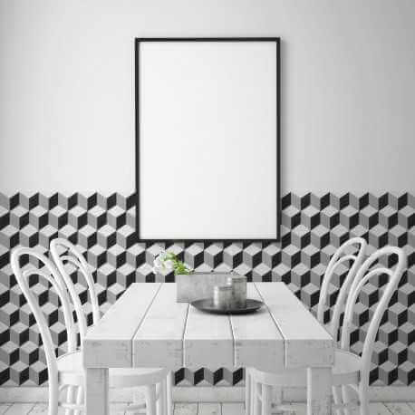 Carrelage sol et mur aspect carreau ciment noir et blanc Barcelona Cube 25x25 cm