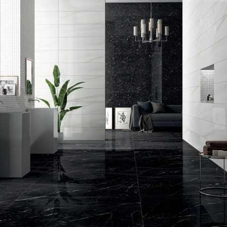 Carrelage sol et mur aspect marbre noir Hypnose Saint-Laurent brillant 60x60 cm