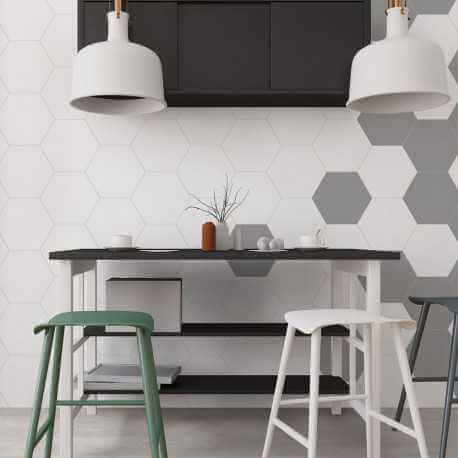 Carrelage hexagonal sol et mur Element Blanc mat aspect tomette 23x27 cm