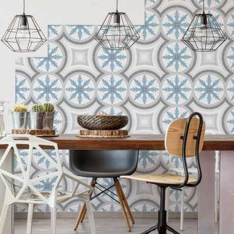 Carrelage sol et mur aspect carreau ciment multicolore bleu Barcelona Mar 25x25 cm