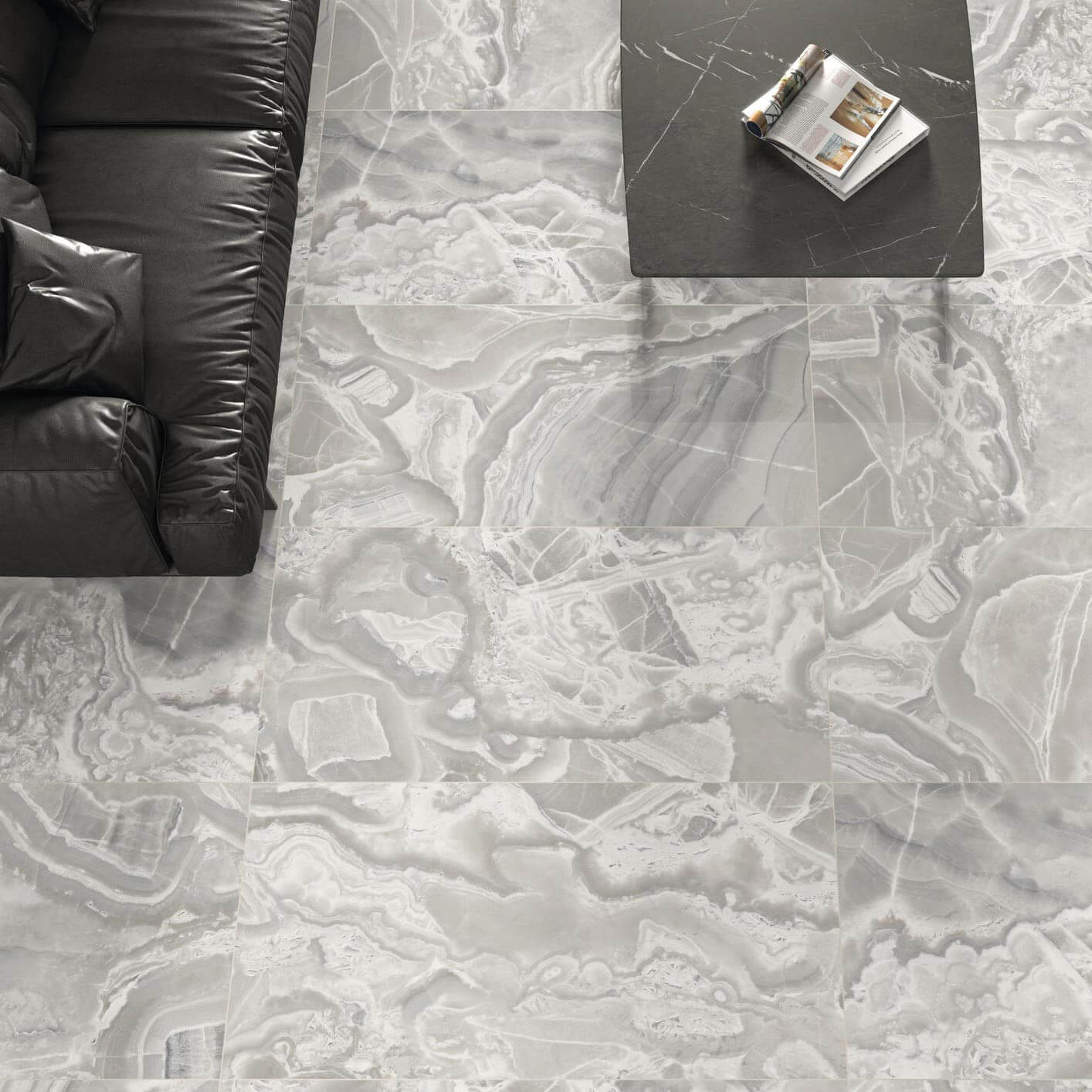 Carrelage sol et mur poli aspect marbre gris Supreme Grey 60x120 cm rectifié