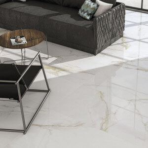 Carrelage sol et mur poli aspect marbre blanc Diamond Gold 60x120 cm rectifié