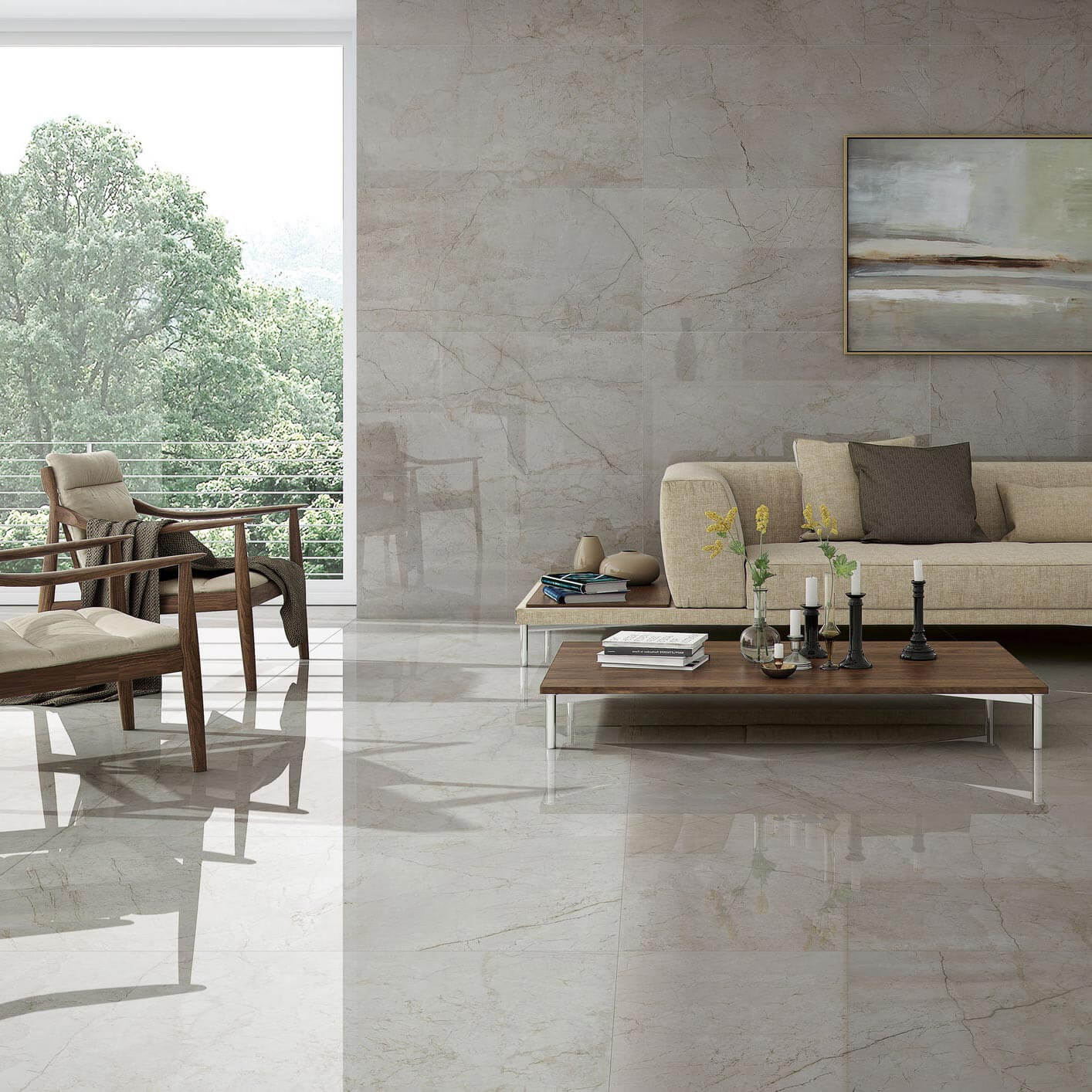 Carrelage sol et mur poli aspect marbre gris Crystal Pearl 60x60 cm