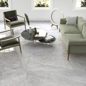 Carrelage sol et mur poli aspect marbre Luxury White 60x120 cm rectifié