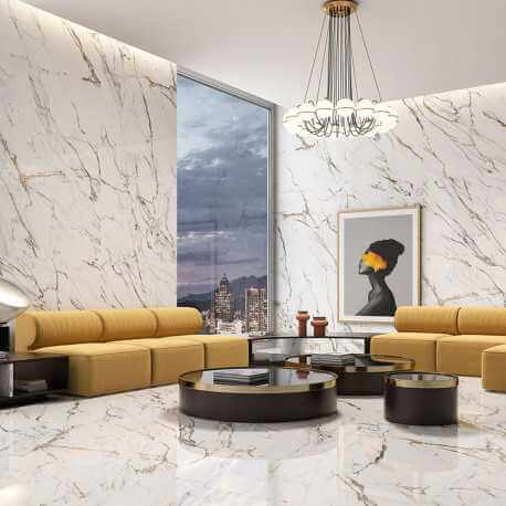 Carrelage sol et mur poli aspect marbre blanc Oikos Gold 60x120 cm rectifié