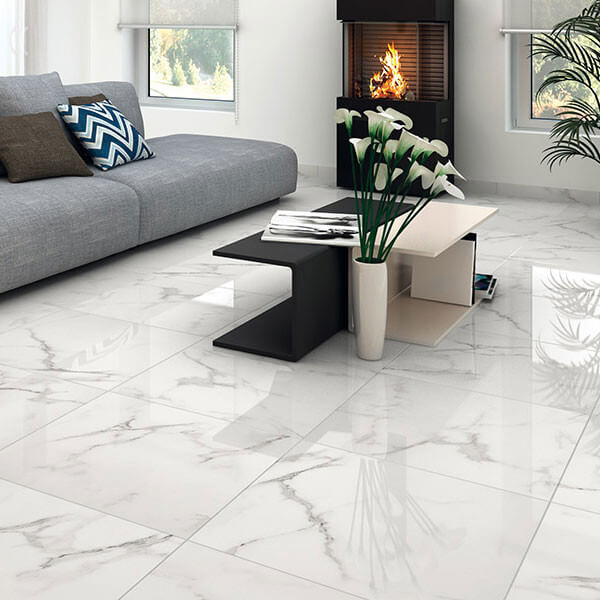 Carrelage sol et mur aspect marbre blanc Albufera 60x60 cm rectifié
