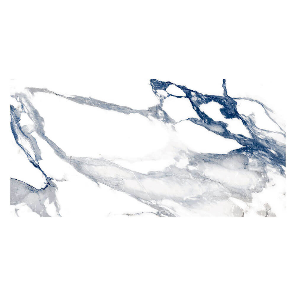 Carrelage poli aspect marbre blanc Crash Blue 60x120 cm