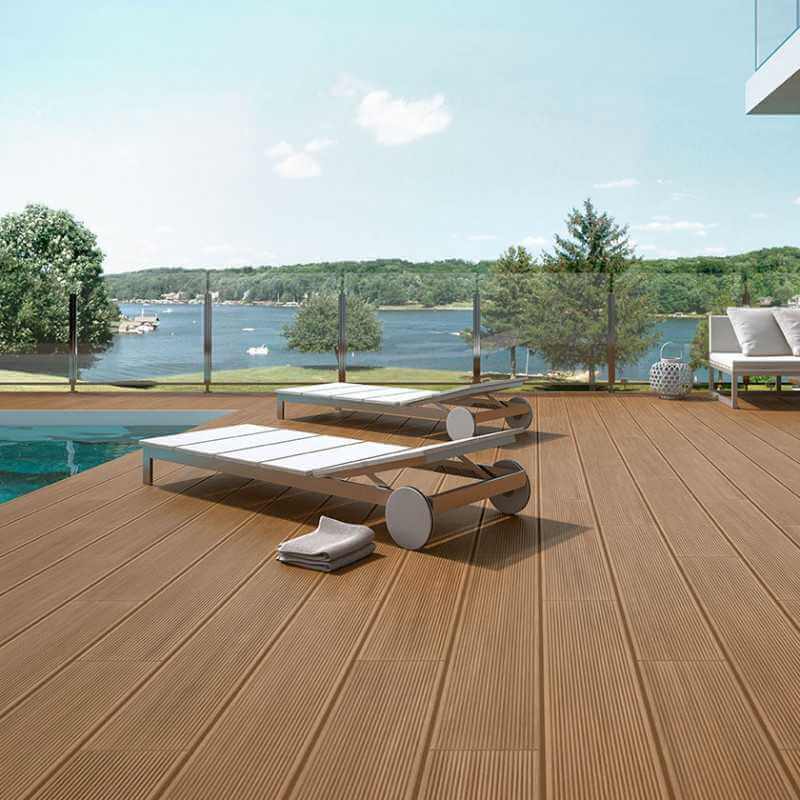 Carrelage aspect deck Olea Brown 23x120 cm