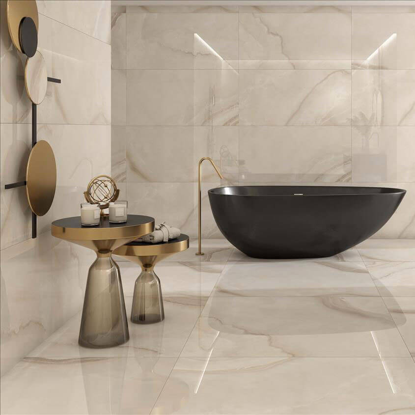 Carrelage aspect marbre Merope Warm brillant 60x120 cm