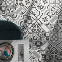 Carrelage aspect carreau ciment patchwork Mix black and white mat 20x20 cm