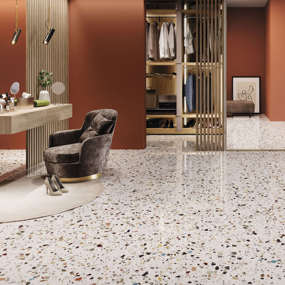 Carrelage aspect terrazzo Gemstone white brillant 60x120 cm