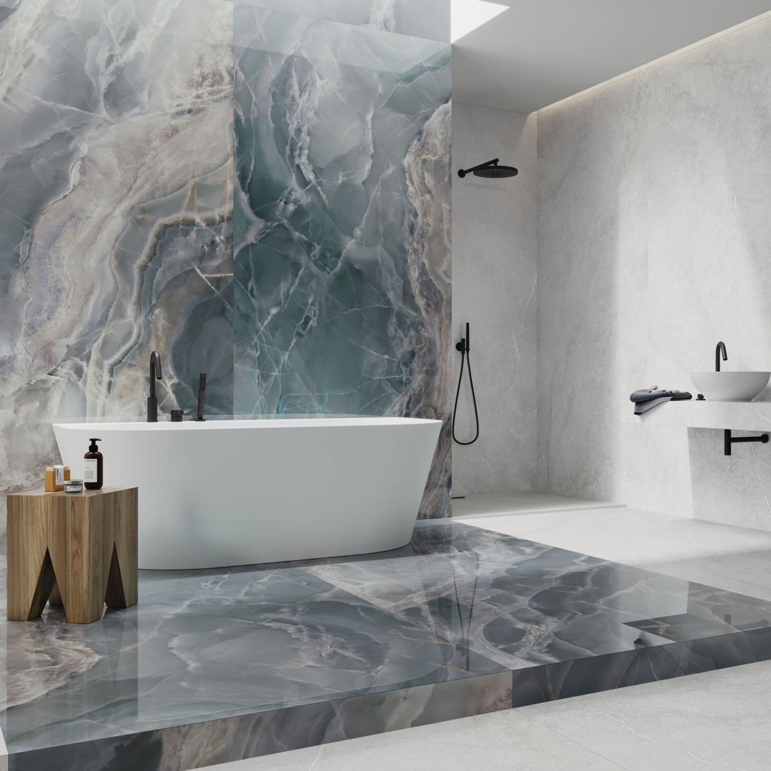 Carrelage aspect marbre Mystica ocean granilla brillant 60x120 cm